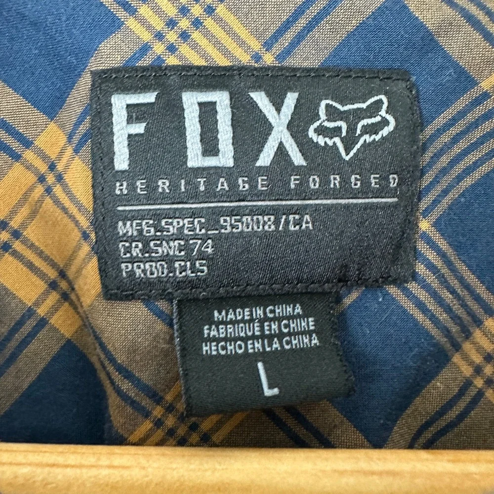 Fox Racing Button Up Shirt Mens Large Blue Yellow Plaid Heritage Long Sleeve - Picture 5 of 7